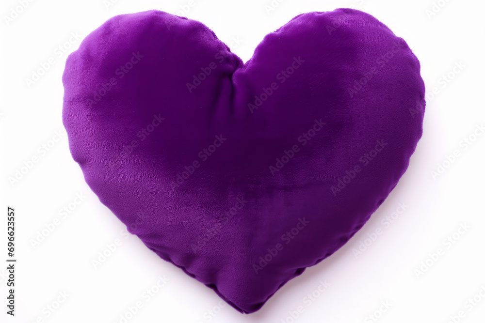 Heart symbol made from purple plush velvet isolated on a white background