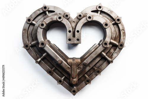 Heart symbol made from industrial metal isolated on a white background