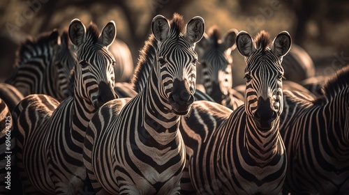 A collection of photos of zebras in the wild forest seen up close © arif