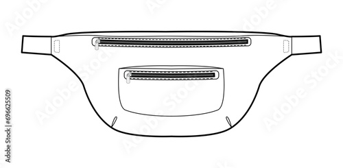 Bum Bag silhouette. Fashion accessory technical illustration. Vector satchel front 3-4 view for Men, women, unisex style, flat handbag CAD mockup sketch outline isolated