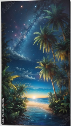 Tropical paradise night with star
