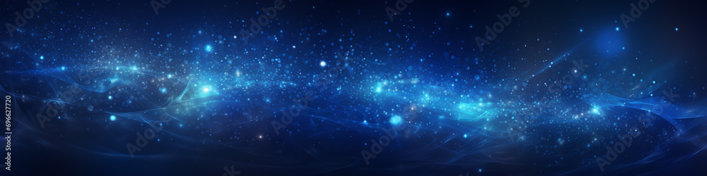 A visually engaging dark blue abstract background enlivened by the mesmerizing allure of luminous glow particles, evoking an enchanting visual atmosphere.