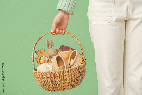 Woman with gift basket for ...