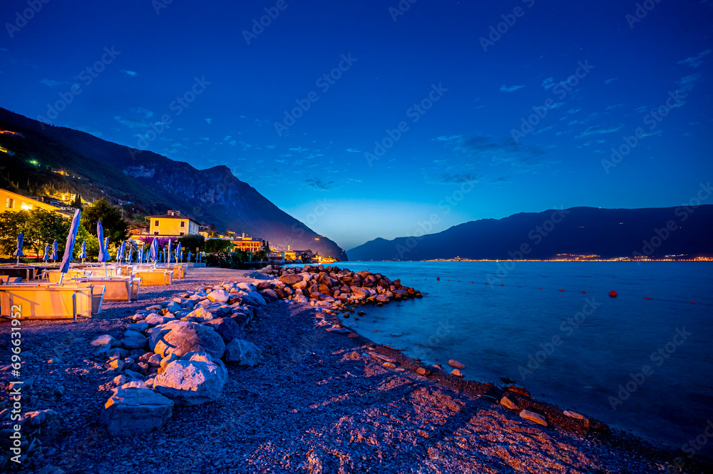 Sunrise in Lake Garda, summer beach town in Northern Italy