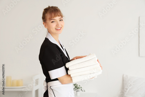 Smiling young housekeeper h...