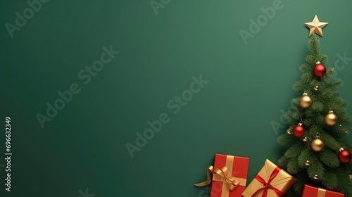 Gift boxes in christmas festival, green background comeliness