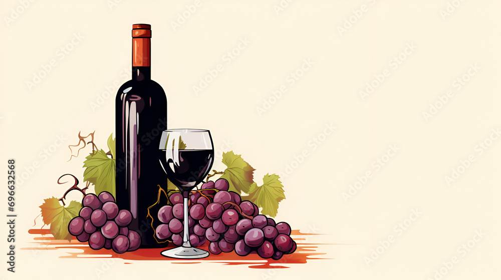 bottle and glass of wine with grapes