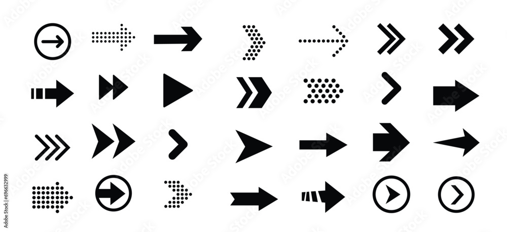 Arrows set. Arrow icon collection. Set different arrows or web design. Arrow flat style isolated on white background - stock vector.
 - obrazy, fototapety, plakaty 