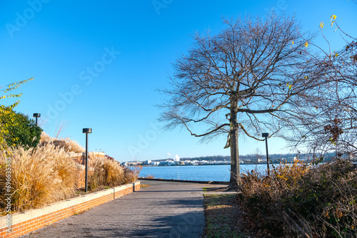 waterfront of Old Town Alexandria in Virginia, USA. A popular walking spot overlooking the Potomac River.