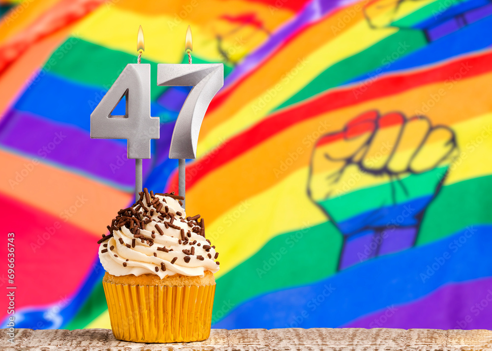 Birthday card with gay pride colors - Candle number 47
