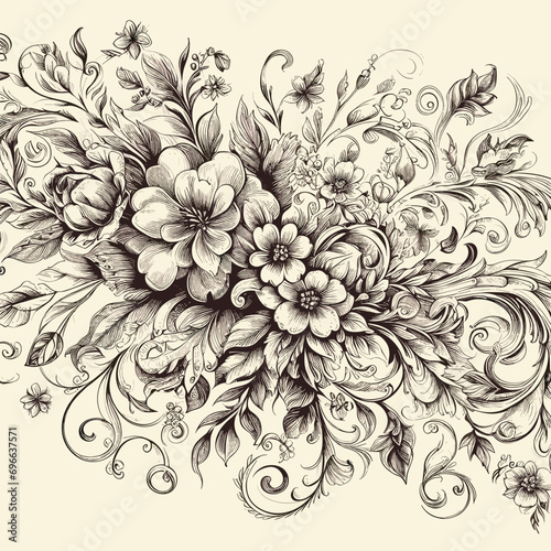 Fototapeta Naklejka Na Ścianę i Meble -  Free vector engraving hand drawn floral background
