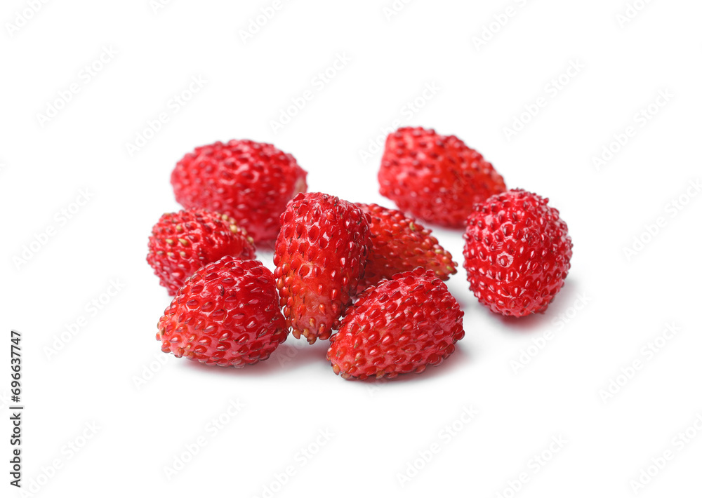 Ripe red wild strawberries isolated on white Ripe red wild strawberries isolated on white