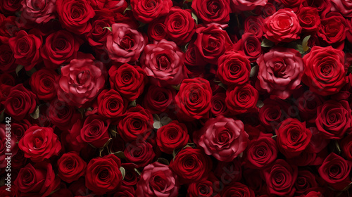 Natural flowers wall background with amazing red roses for valentine s day  women s day  mother s day celebration