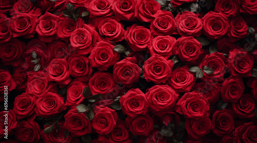 Natural flowers wall background with amazing red roses for valentine's day, women's day, mother's day celebration photo