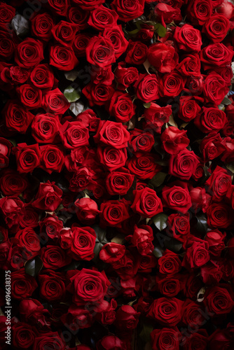 Natural flowers wall background with amazing red roses for valentine's day, women's day, mother's day celebration © Marcelo