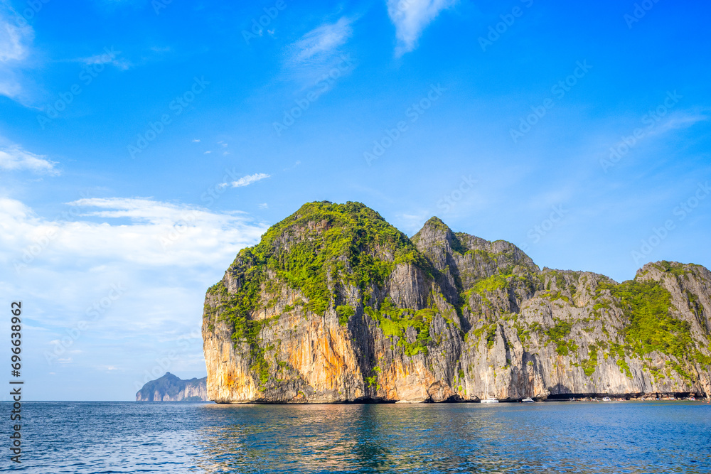 Beautiful tropical landscape of the Maya Bay in the Phi Phi Islands in Thailand Beautiful tropical landscape of the Maya Bay in the Phi Phi Islands in Thailand