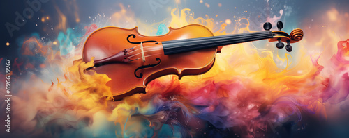Abstract panoramic close up view of the violin. Concept of classical music. photo