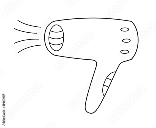Blowing hair dryer doodle line illustration