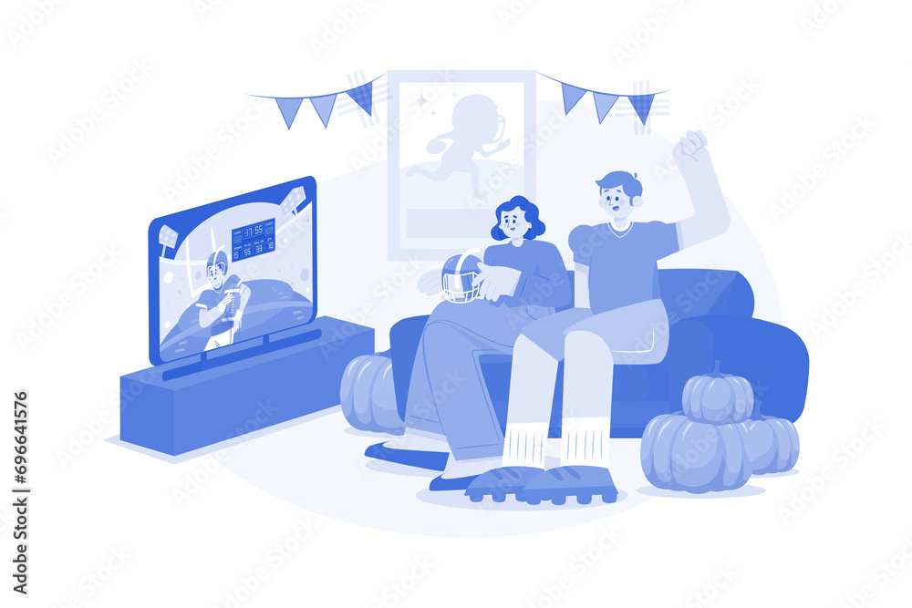 Couple Watching Football Illustration