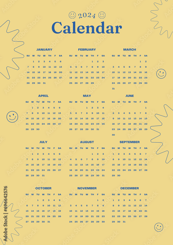 Calendar 2024 Calendar with holidays. Yearly calendar showing months ...