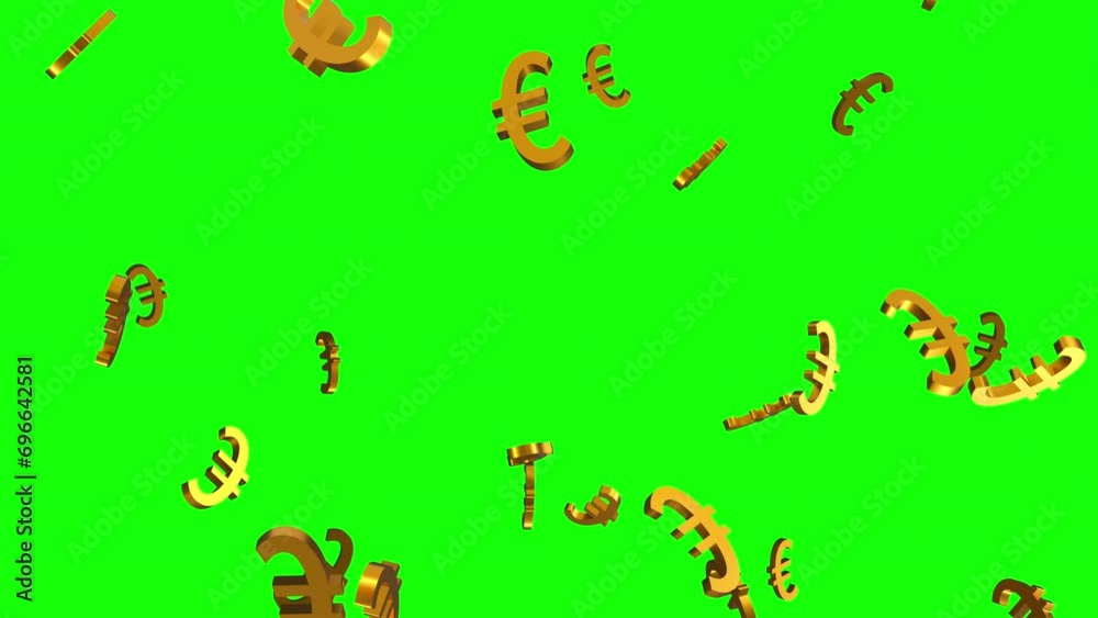Falling euro on green background, Cryptocurrency, Economy or investment, Chroma key Falling euro on green background, Cryptocurrency, Economy or investment, Chroma key