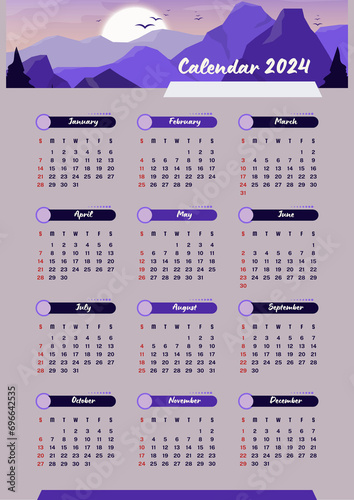 Calendar 2024 Calendar with holidays. Yearly calendar showing months and days for the year 2024. Calendars is printable friendly for any year  month and days.