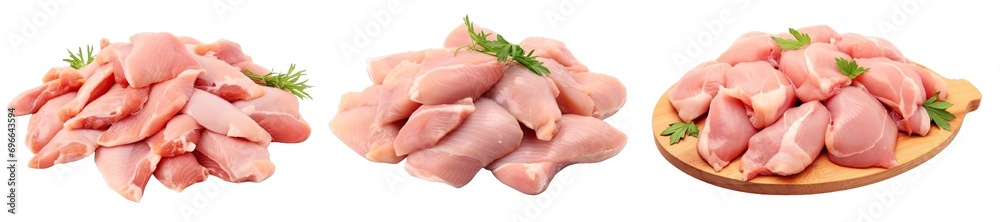 Collection of PNG. Raw chicken meat isolated on a transparent background.