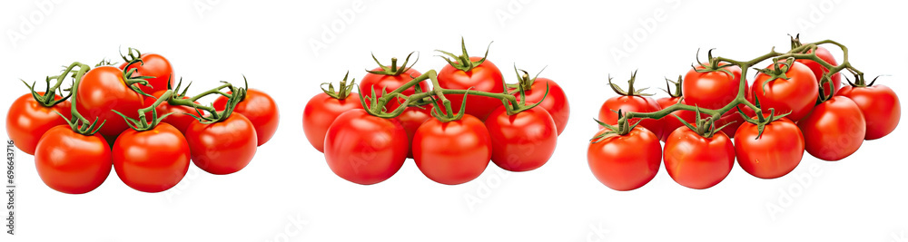 Collection of PNG. Bunch of ripe juicy red tomatoes on the vine isolated on a transparent background. Collection of PNG. Bunch of ripe juicy red tomatoes on the vine isolated on a transparent background.