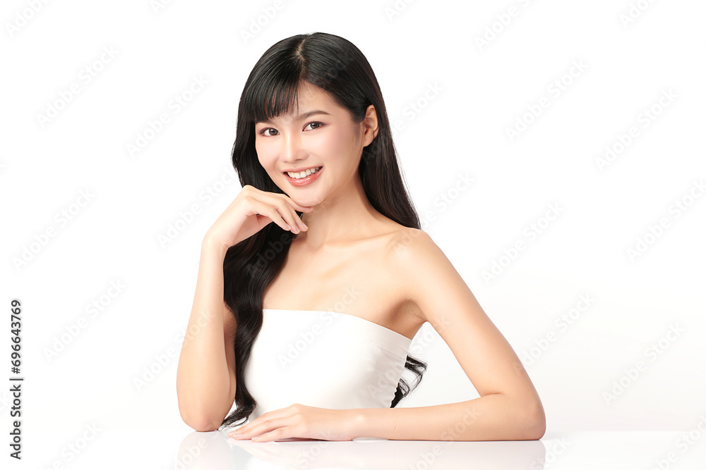 Beautiful young asian woman with clean fresh skin on white background, Face care, Facial treatment, Cosmetology, beauty and spa, Asian women portrait. Beautiful young asian woman with clean fresh skin on white background, Face care, Facial treatment, Cosmetology, beauty and spa, Asian women portrait.