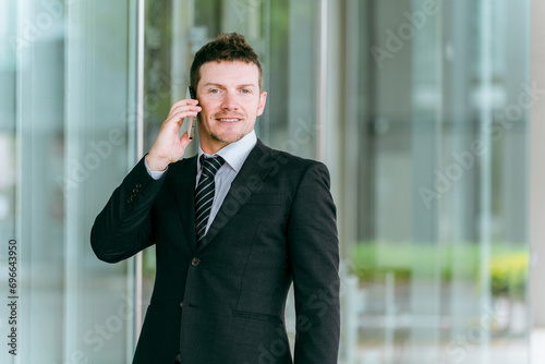 スマートフォンで電話する欧米人ビジネスマン 