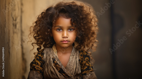 The image features a young girl with curly hair, wearing a brown dress, and looking at the camera. She appears to be posing for a portrait. © Daniel L