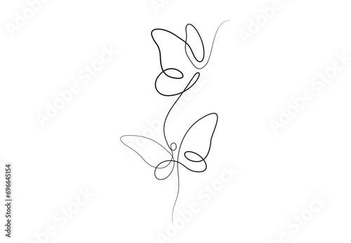 Butterfly continuous single line drawing. Beautiful flying moth for wellbeing beauty or spa salon logo and divider concept in simple linear style vector illustration. Pro vector. 