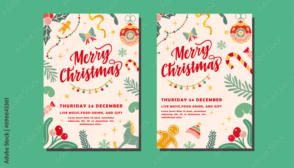Merry Christmas Greeting Card Concepts. Christmas Card Vector Design Template.
