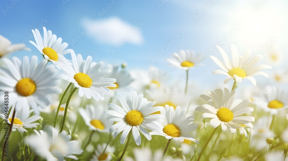 Daisy Field in Bloom Against a Clear Blue Sky