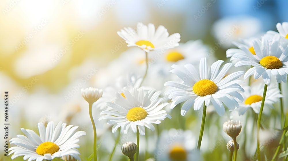 Fototapeta premium Daisy Field in Bloom Against a Clear Blue Sky