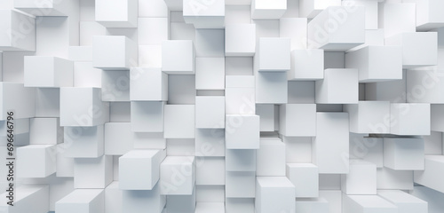 An engaging background wallpaper adorned with randomly shifted white cube boxes, forming an intriguing pattern and providing a sizable area for copy placement. photo
