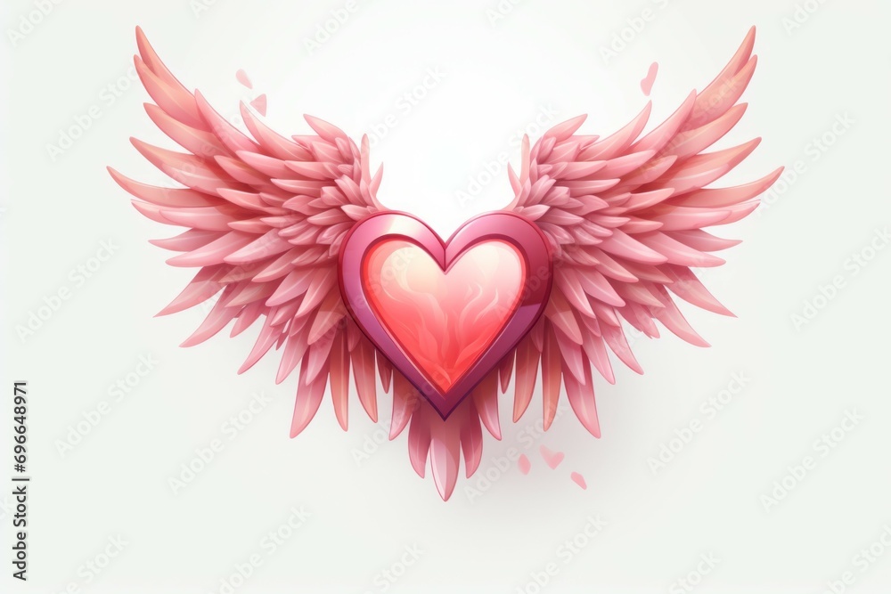 Heart with Cupid wings. Light background with selective focus and copy space Heart with Cupid wings. Light background with selective focus and copy space