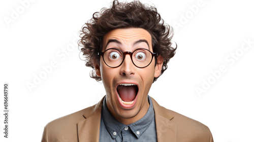 Portrait of a surprised man with an open mouth isolated on transparent background © The Stock Guy