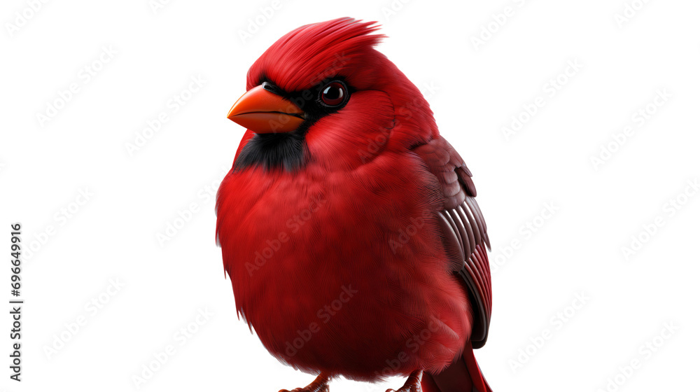 Red northern cardinal bird isolated on white, transparent background