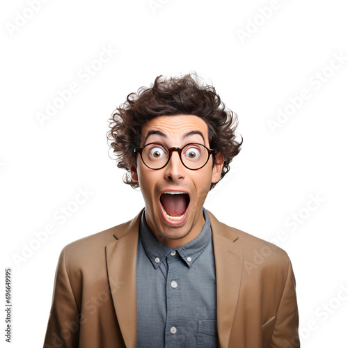 Portrait of a surprised man with an open mouth isolated on transparent background © The Stock Guy