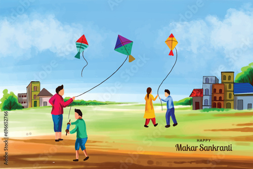 Happy makar sankranti landscape card holiday background