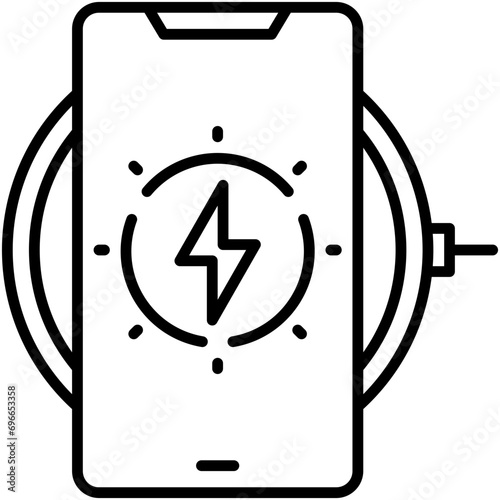 Wireless Charging Icon. Charge Phone Battery Pictogram Graphic Illustration. Isolated Simple Line Icon For Infographic, App and Web Button.