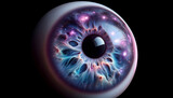Abstract eyeball, iris that is composed of the universe with planets, galaxies, stars and nebulas