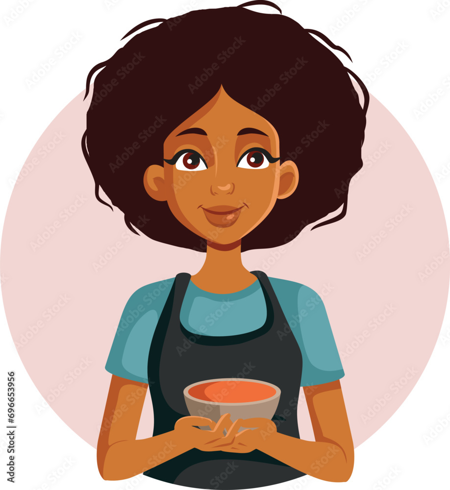 Female Home Chef Holding a Bowl of Soup Vector Cartoon Character. Cheerful voluntary serving cream soup to the ones in need
Female Home Chef Holding a Bowl of Soup Vector Cartoon Character. Cheerful voluntary serving cream soup to the ones in need