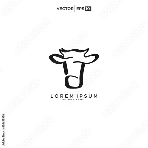 Cow head. Logo. Isolated cow on white background. Farm animal