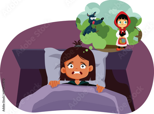 Vector Girl Unable to Sleep Due to Horror Fairy Tale. Child scared of a bedtime story being to horror to fall asleep
