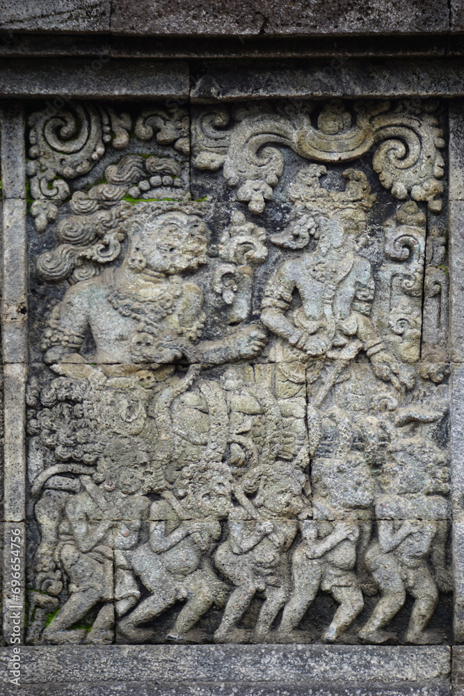 The carved stone in the of penataran temple, in Blitar, East Java, Indonesia