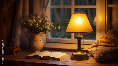 An image of a reading lamp illuminating a table.