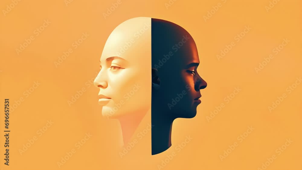 A person with two faces one showing kindness the other showing hatred. Psychology art concept. A person with two faces one showing kindness the other showing hatred. Psychology art concept.