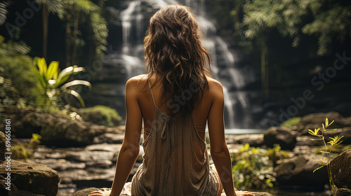 Woman yoga in the waterfall © Ariestia
